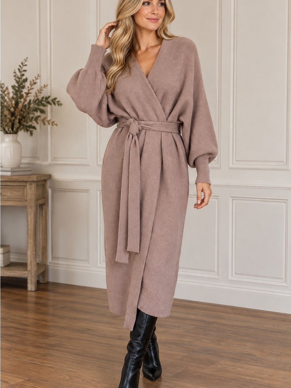 Forever 21 Ribbed Wrap Midi Dress - Mauve